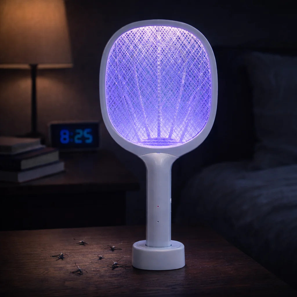 Electric Fly Swatter 3500V Bug Zapper Racket Dual Modes Mosquito Killer with Purple Mosquito Light Rechargeable for Indoor Home