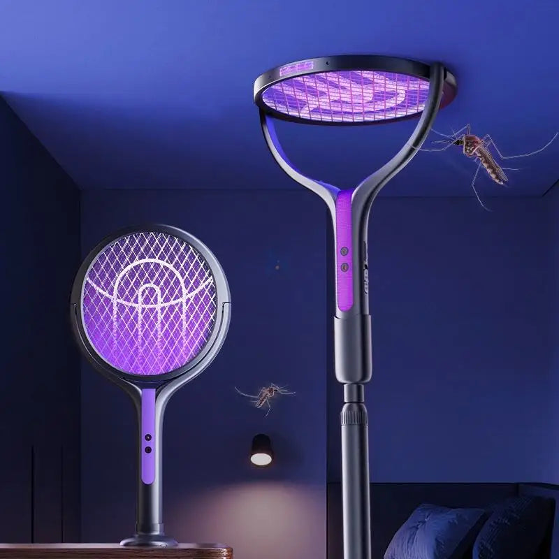 6 in 1 Retractable Mosquito Killer Swatter Racket Electric Fly Trap Bug Lamp Bat for Home House Zapper Insect Extendable Handle