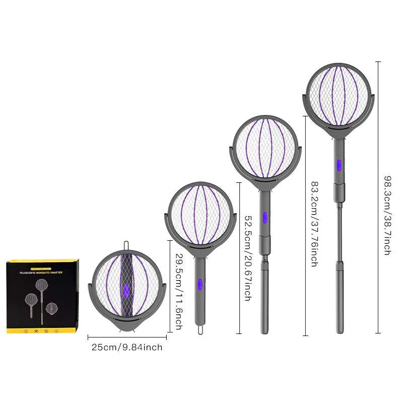 6 in 1 Retractable Mosquito Killer Swatter Racket Electric Fly Trap Bug Lamp Bat for Home House Zapper Insect Extendable Handle