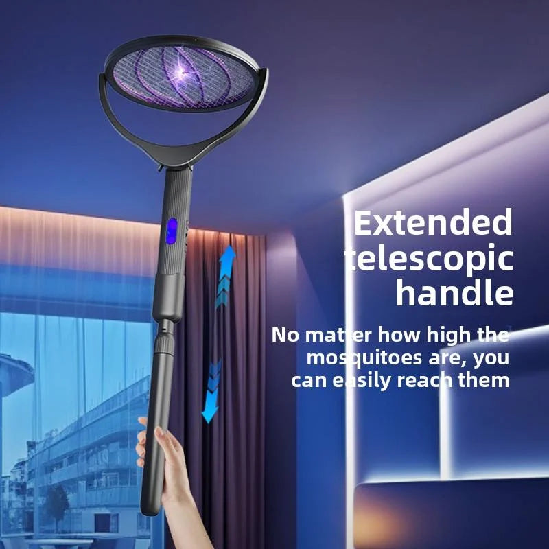 6 in 1 Retractable Mosquito Killer Swatter Racket Electric Fly Trap Bug Lamp Bat for Home House Zapper Insect Extendable Handle