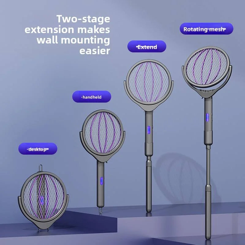 6 in 1 Retractable Mosquito Killer Swatter Racket Electric Fly Trap Bug Lamp Bat for Home House Zapper Insect Extendable Handle